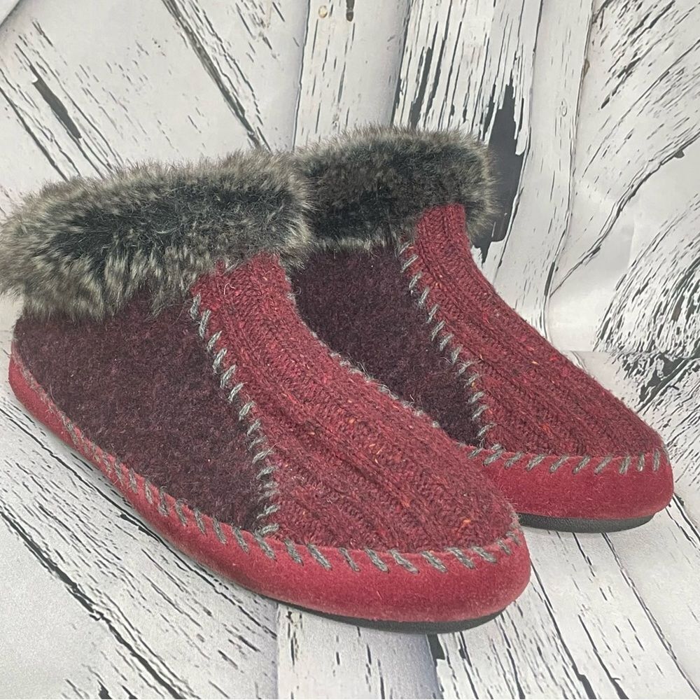 Acorn Wool & Suede Slippers Booties   Burgundy 9.5-10.5